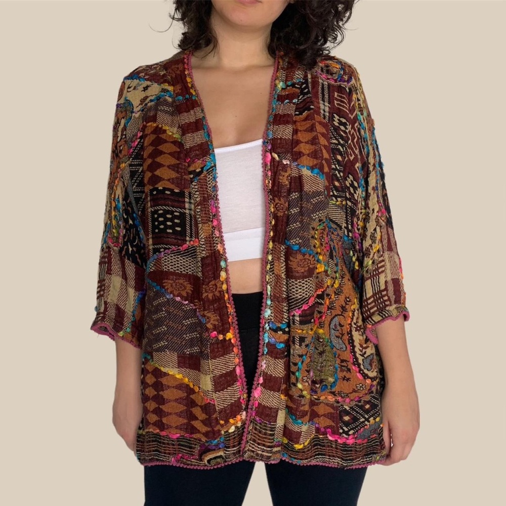 John Mark Patchwork And Rainbow Yarn Cardigan 3xl - image 1